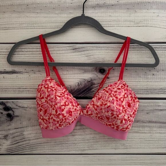Aerie Pink Patterned Lace Lightly Padded Triangle Bralette - Picture 1 of 6